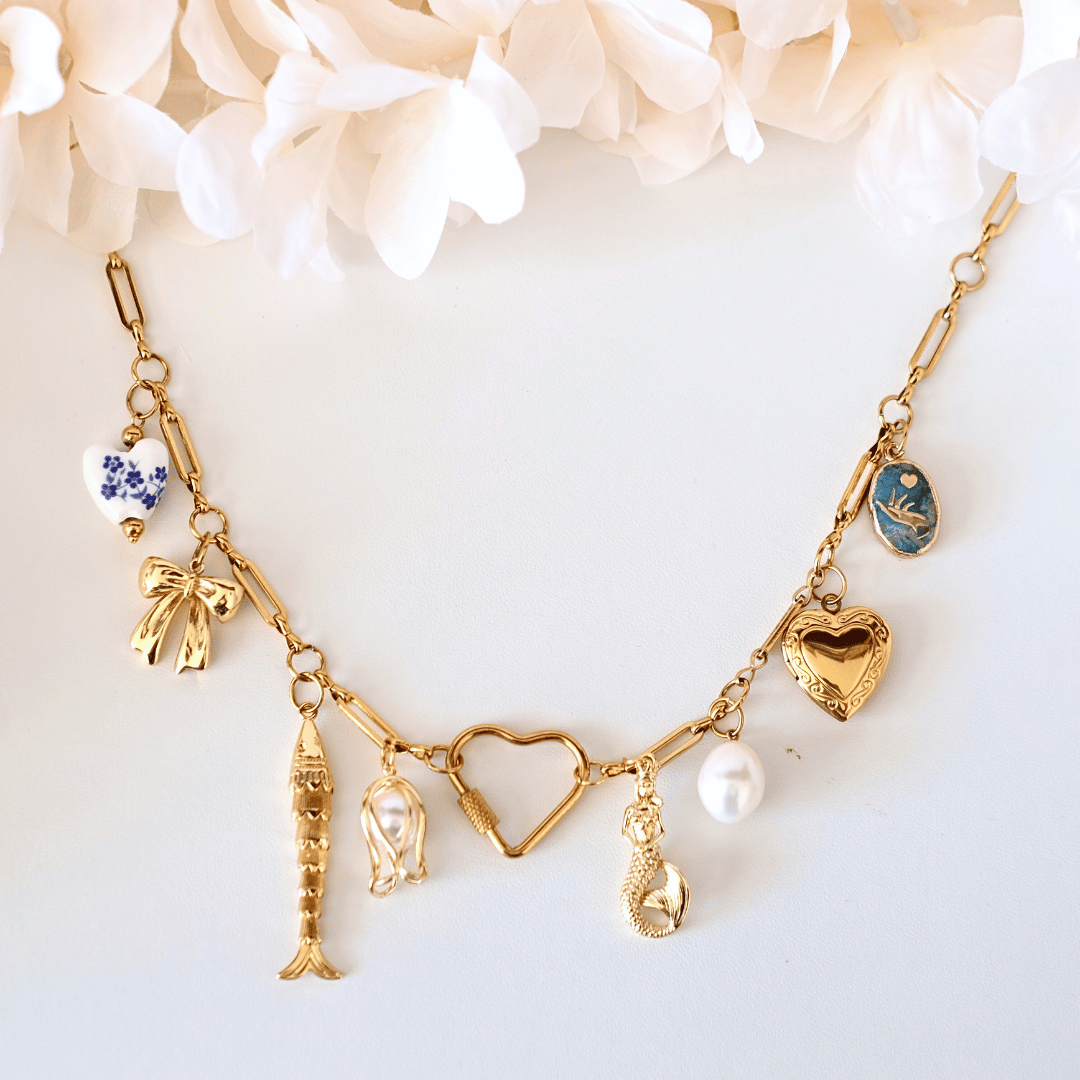 PRE-MADE Ocean Fantasy Charm Necklace – Mermaid, Pearl & Heart