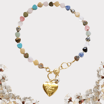 colorful heart stone with clasp pendant necklace-customization