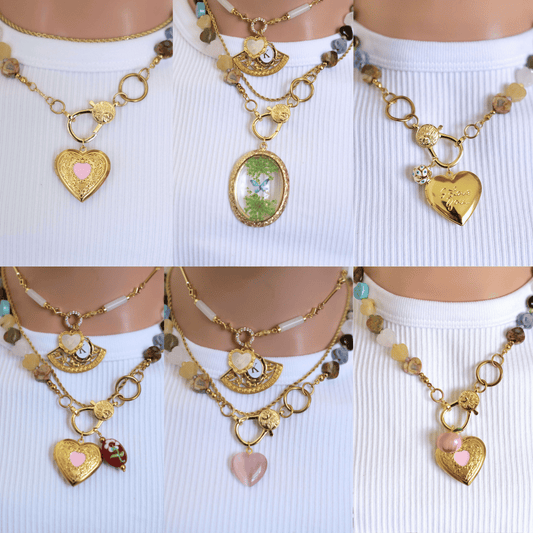 colorful heart stone with clasp pendant necklace-customization