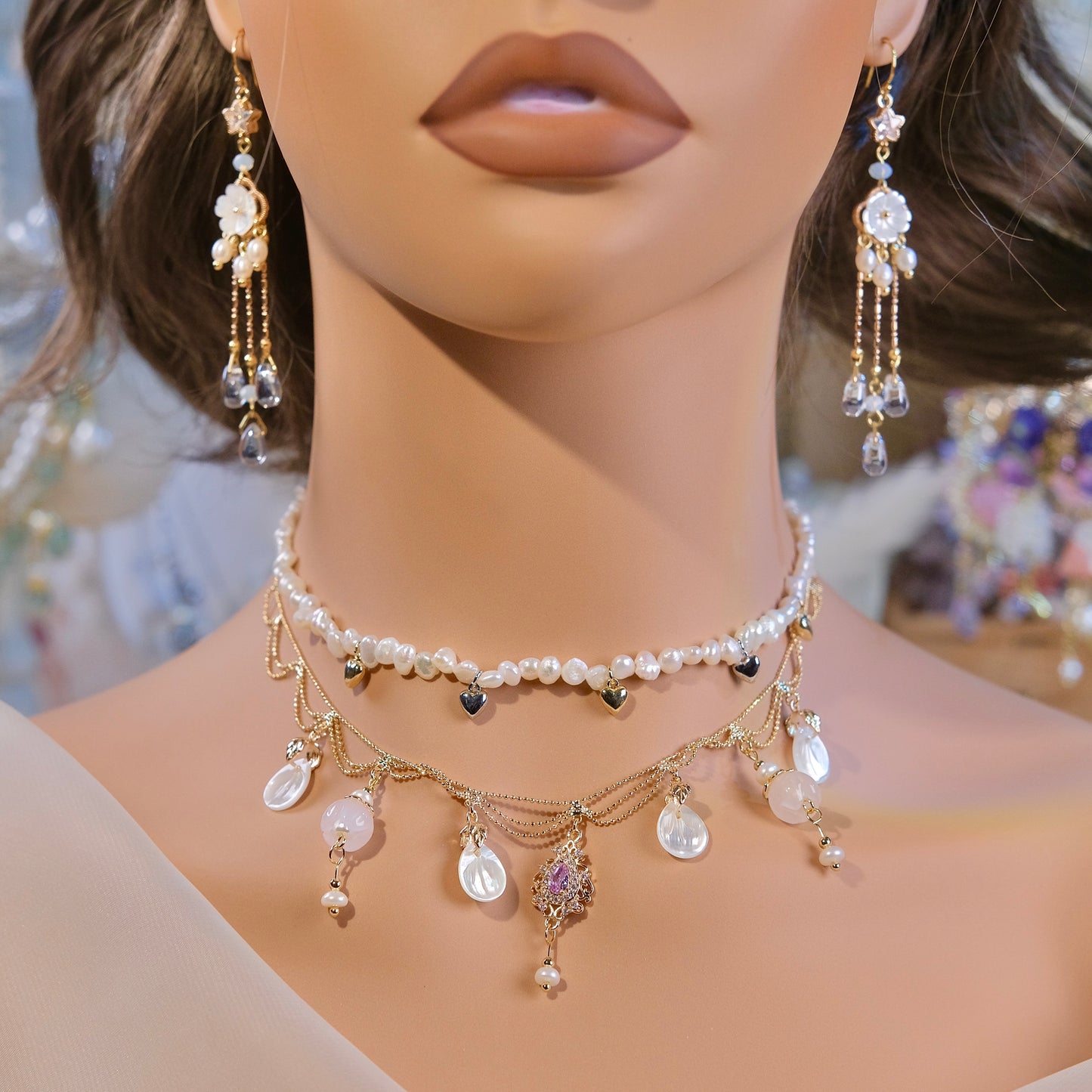 Collar de deseo de Luna, joyería de moda para mujer, cuentas hechas a mano, cuentas mixtas de Pinctada maxima, perlas, collar de cristal rosa