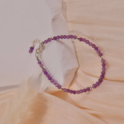 Pulsera fina de 3mm con cuentas moradas naturales, joyería de moda para mujer