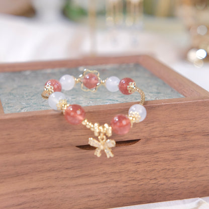 strawberry cystal beads with white agate beads bracelet jewelry fashion woman