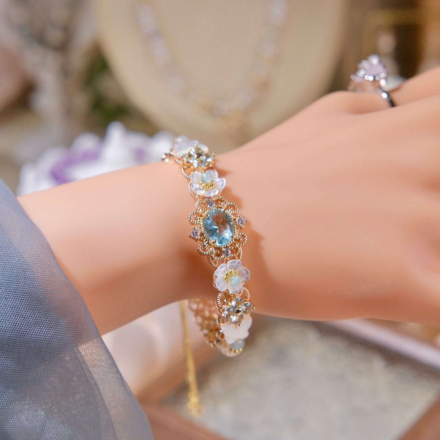 mother of pearl butterfly white crystal beads zicron bracelet fashion woman jewelry