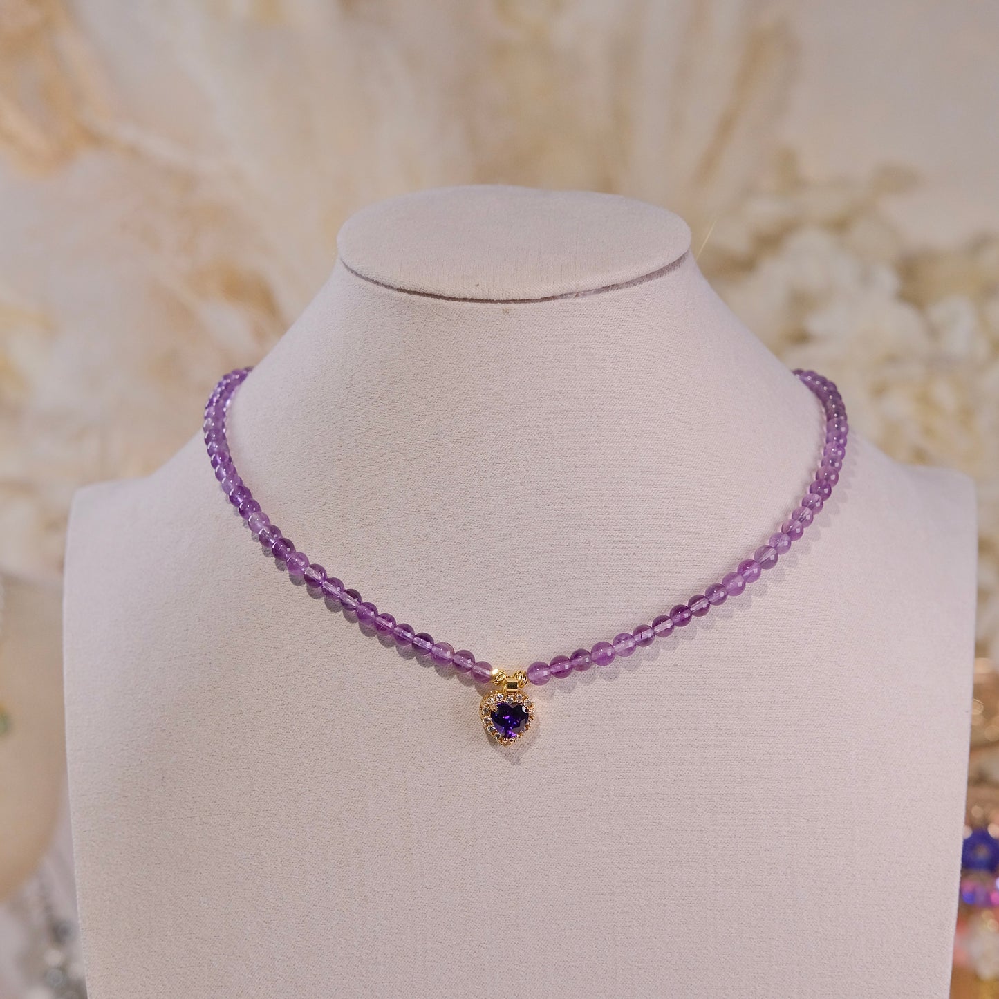 handmade purple crystal beads heart necklace fashion woman jewelry