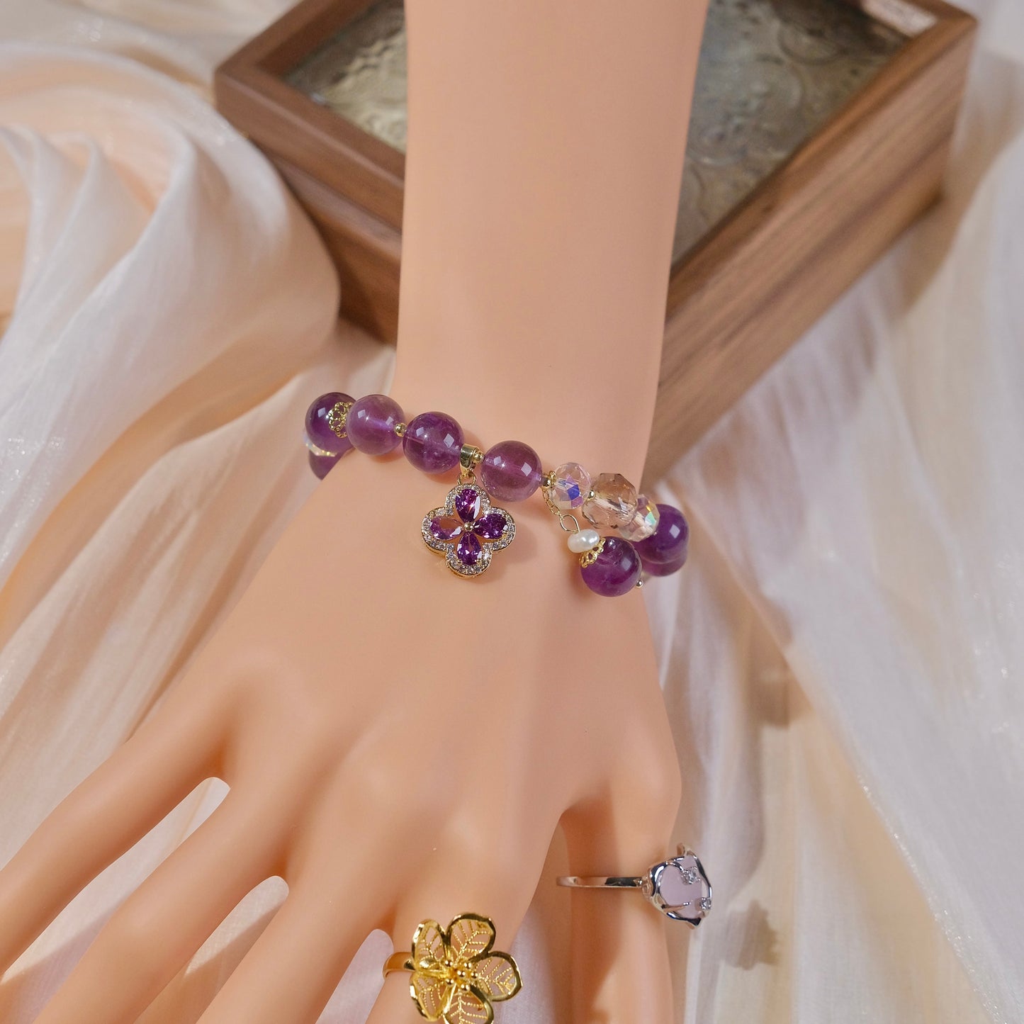 purple cystal beasds bracelet jewelry woman fashion