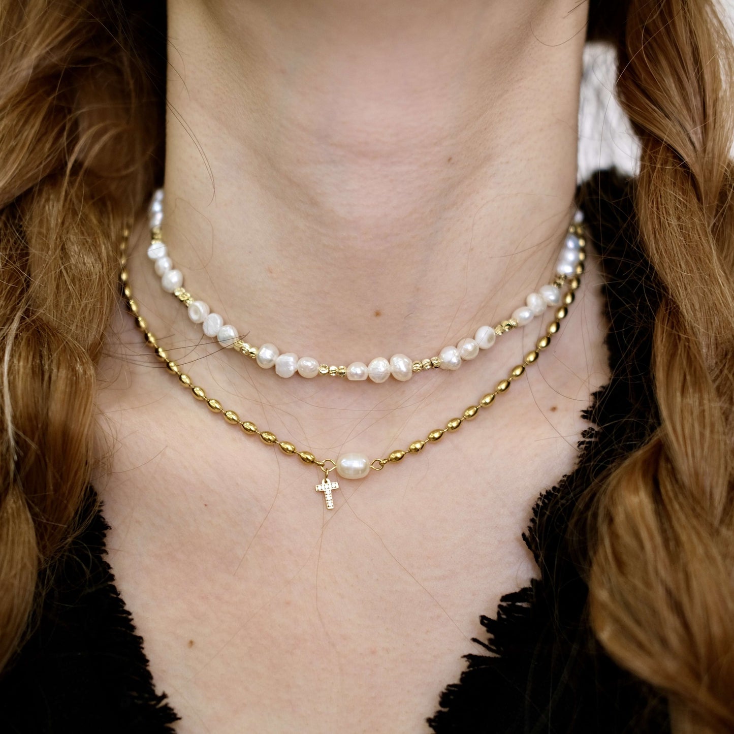 Single freshwater Pearl Chain with Personaized initial style necklace Choker