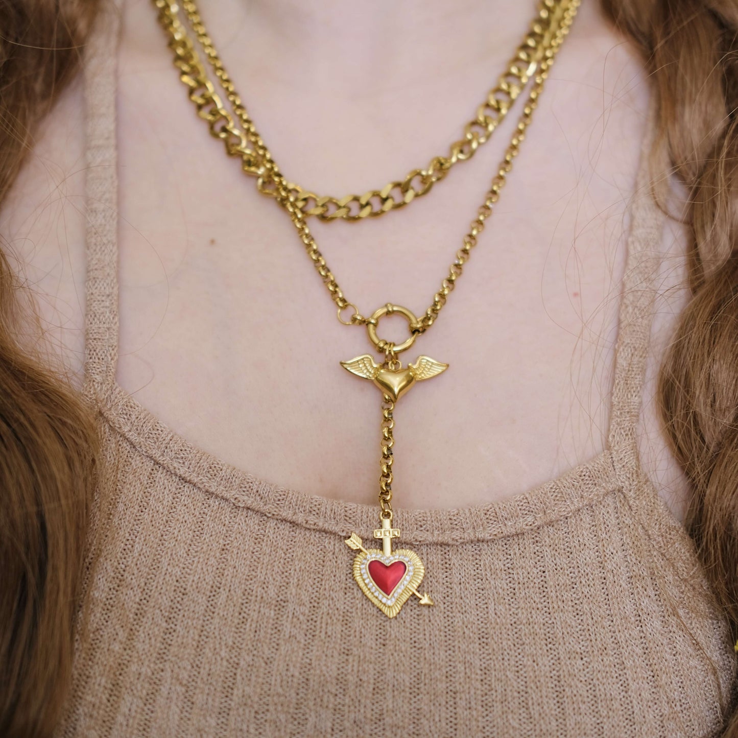 Personalized Necklace with Two Different Thickness Chains