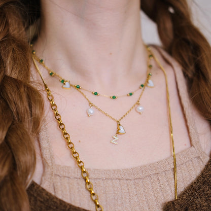 Emerald & Pearl Harmony Necklace with Personalized Initial Charm