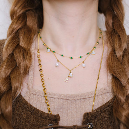 Emerald & Pearl Harmony Necklace with Personalized Initial Charm