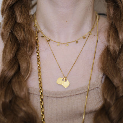 Double heart pendant two Chain necklace