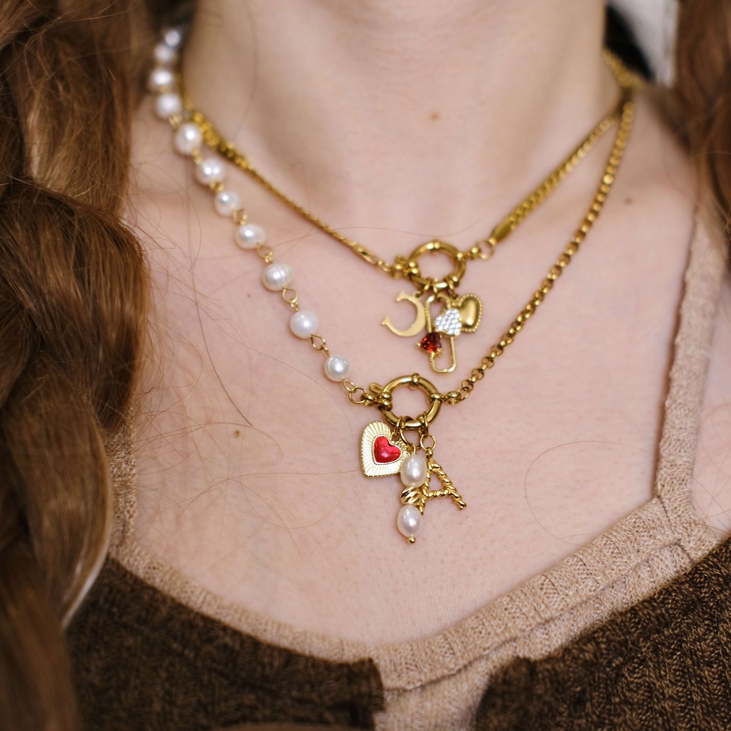 Red Heart with gold Charm Pendant