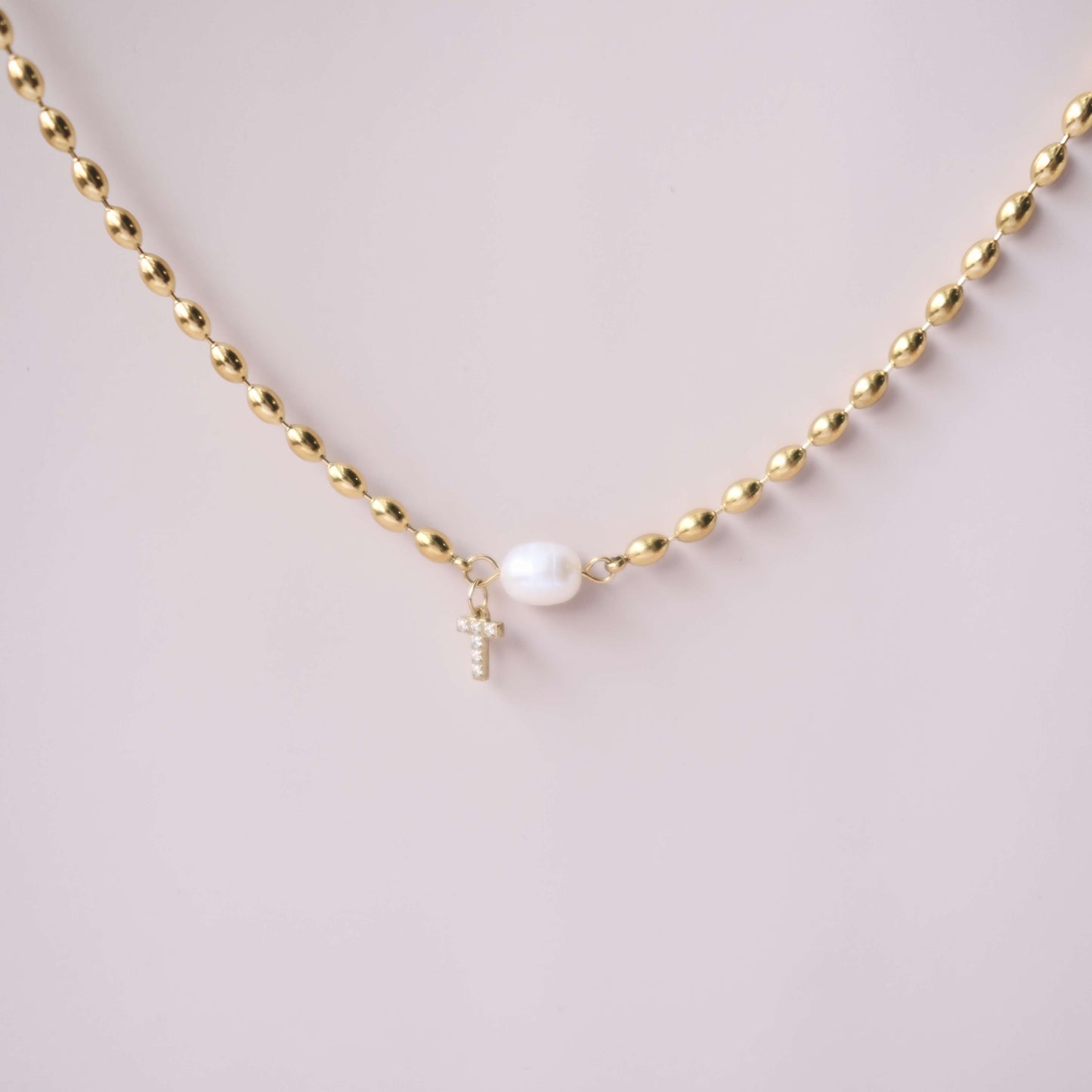 Single freshwater Pearl Chain with Personaized initial style necklace Choker