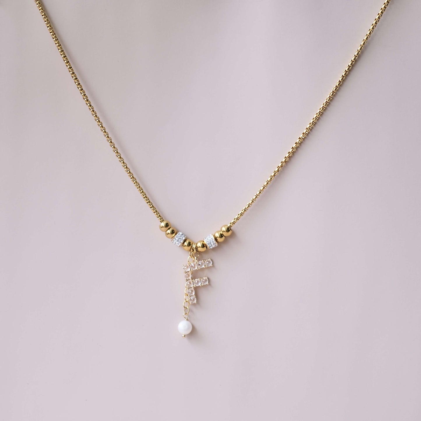 Personoalized Necklace with Sparkle Spacer Charm and Freshwater pearl