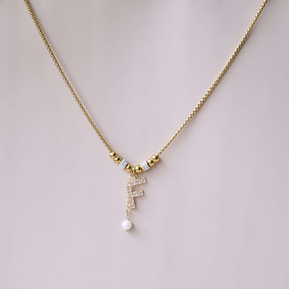 Personoalized Necklace with Sparkle Spacer Charm and Freshwater pearl