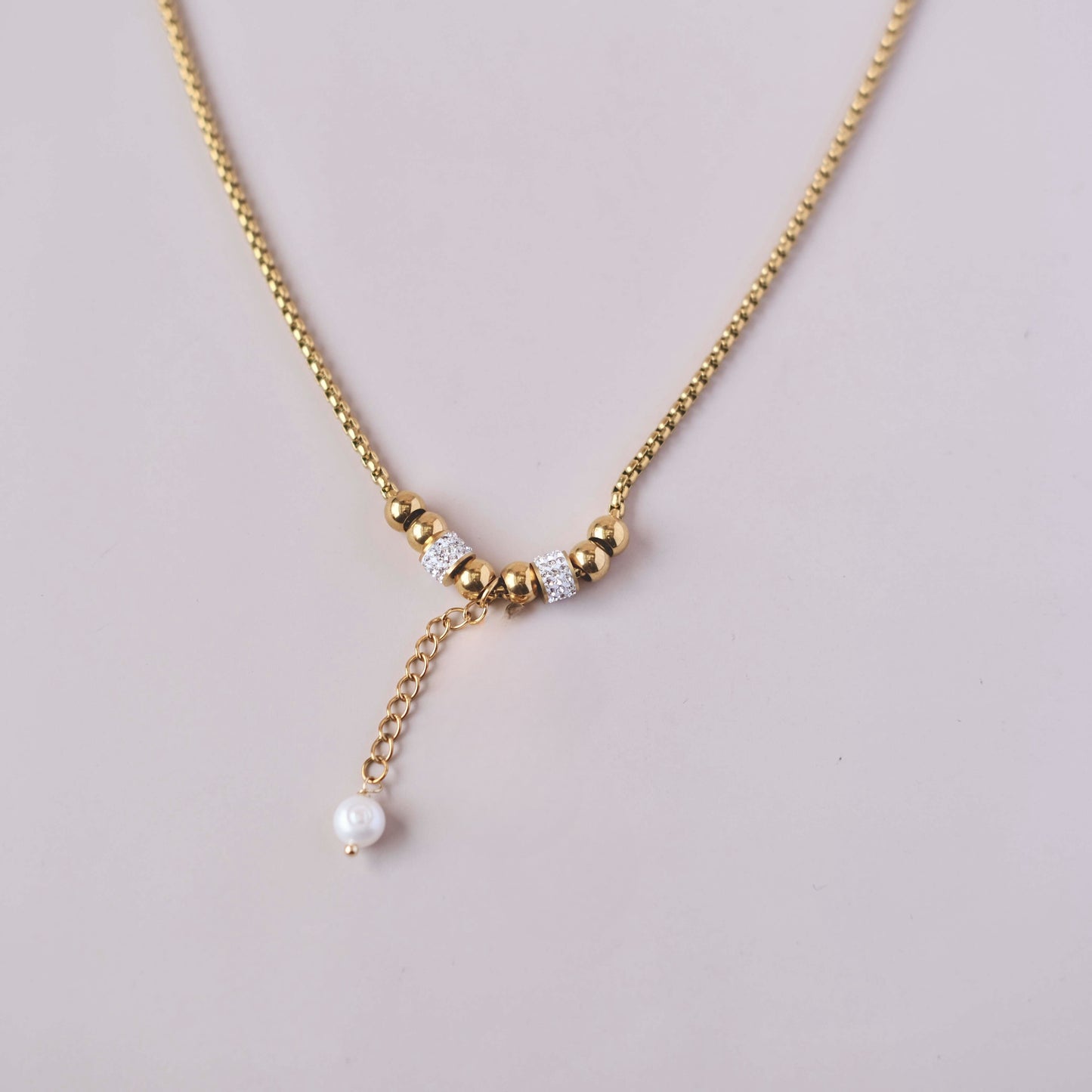 Personoalized Necklace with Sparkle Spacer Charm and Freshwater pearl