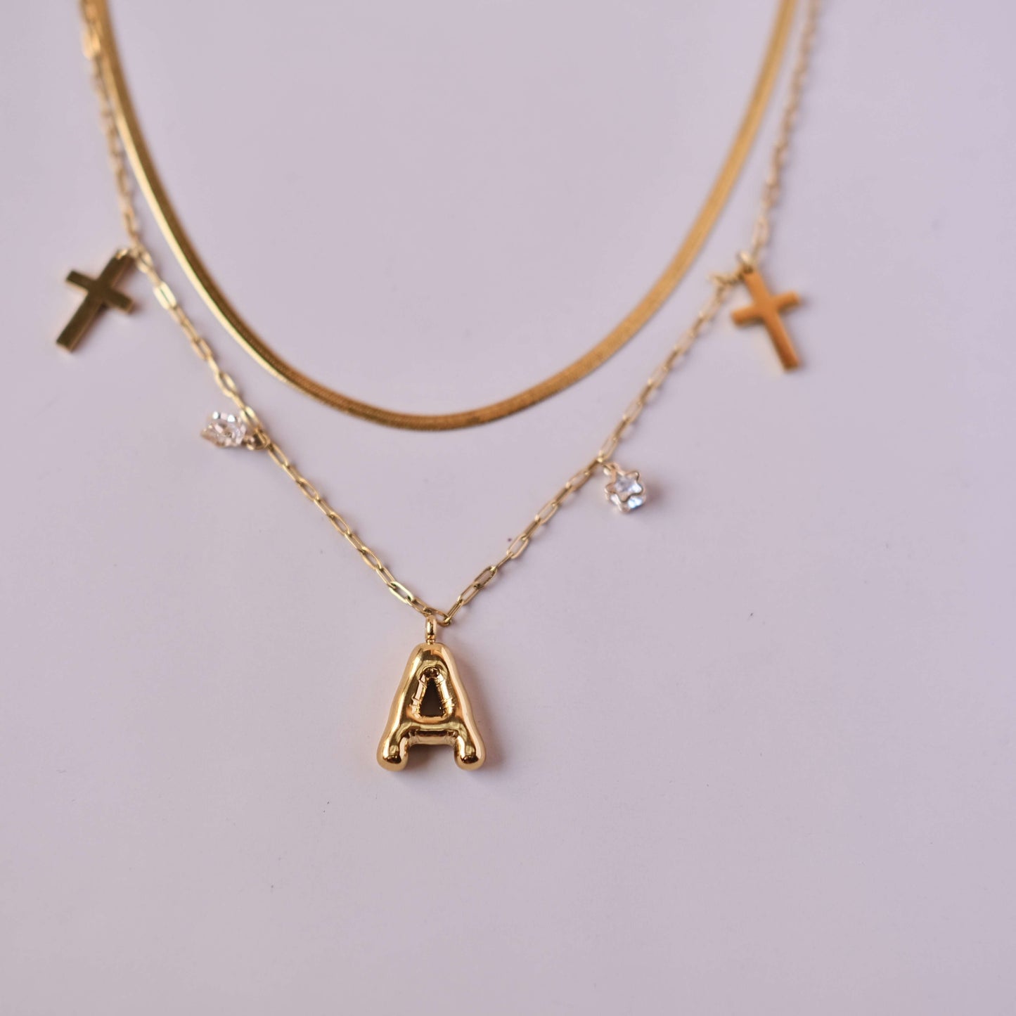 Personalized Two layer Chain with Cross and star Zircon