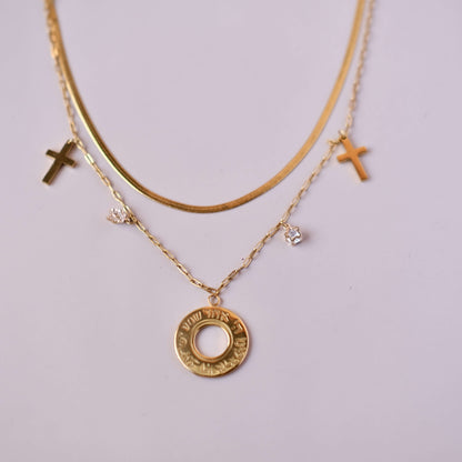 Personalized Two layer Chain with Cross and star Zircon