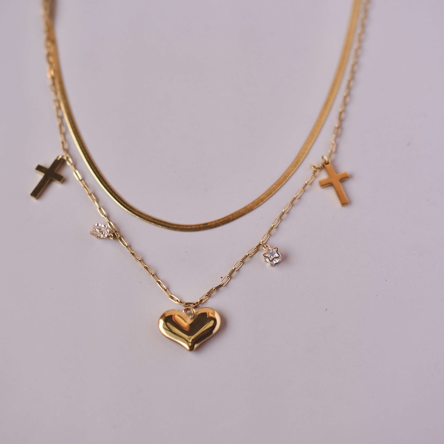 Personalized Two layer Chain with Cross and star Zircon