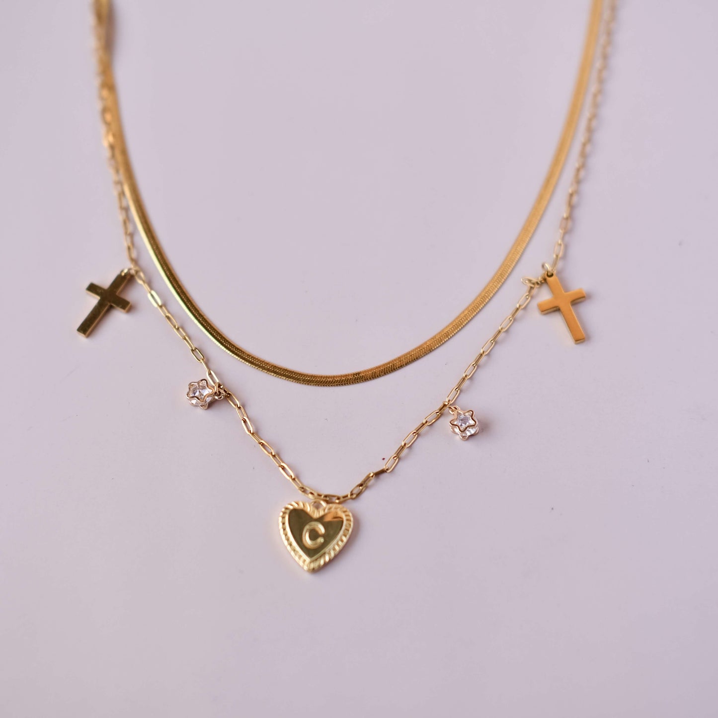 Personalized Two layer Chain with Cross and star Zircon