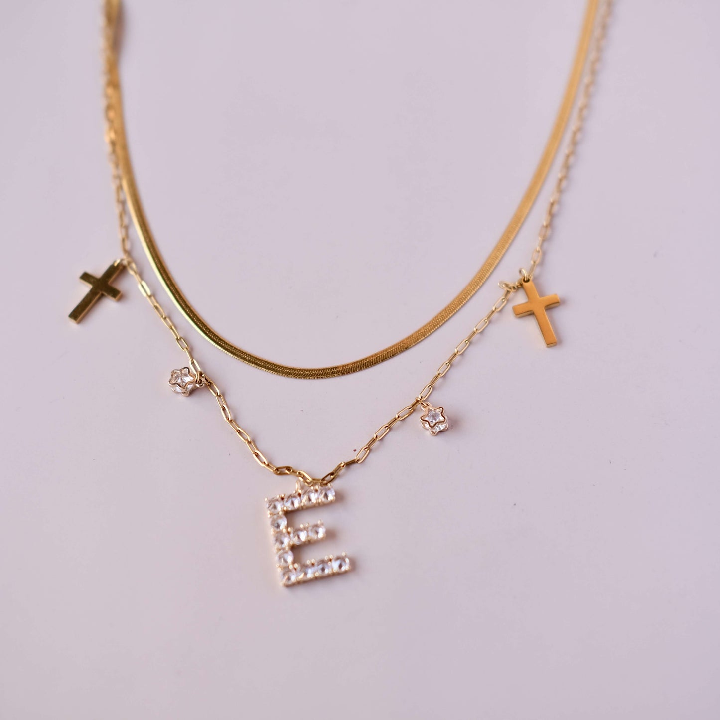 Personalized Two layer Chain with Cross and star Zircon