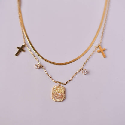 Personalized Two layer Chain with Cross and star Zircon