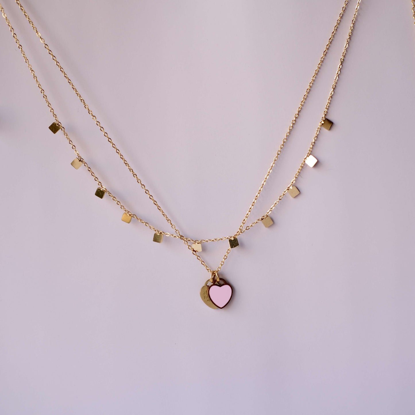 Double heart pendant two Chain necklace