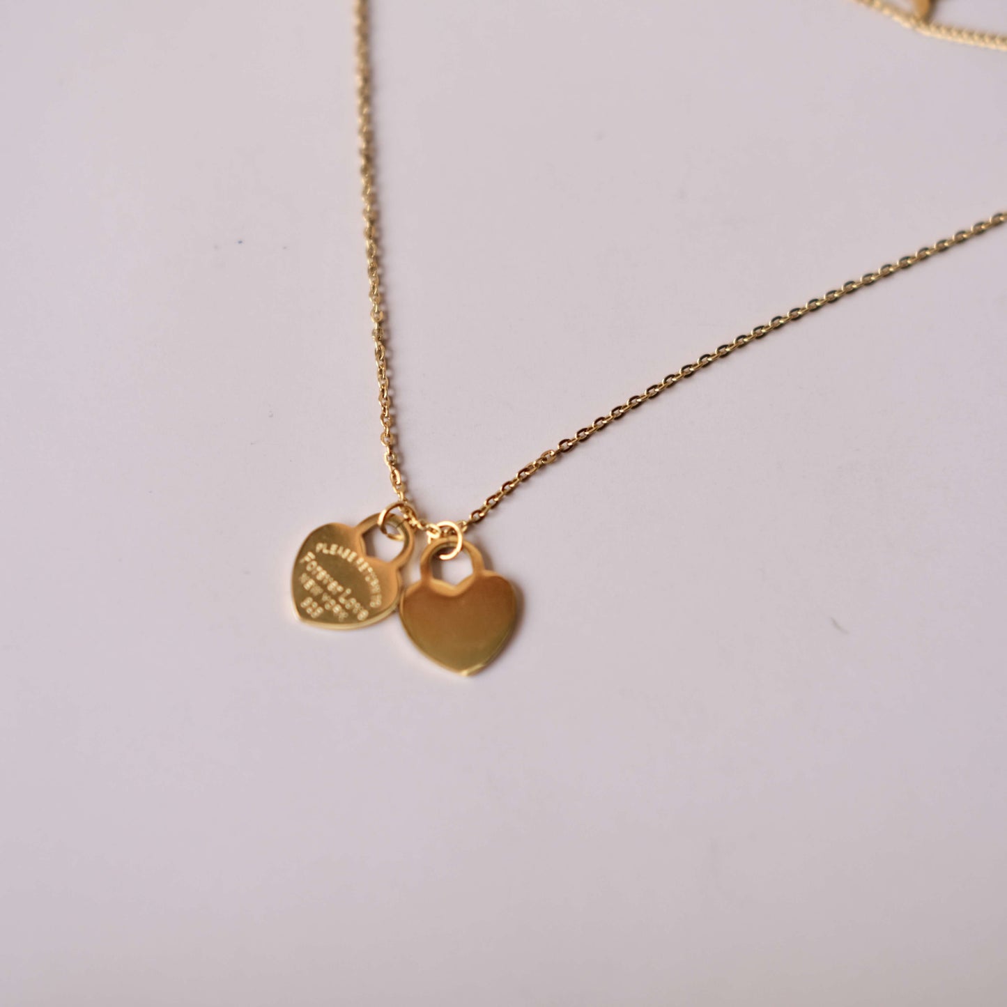 Double heart pendant two Chain necklace