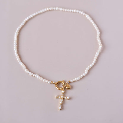 Cubic Pearl Cross charms pendant