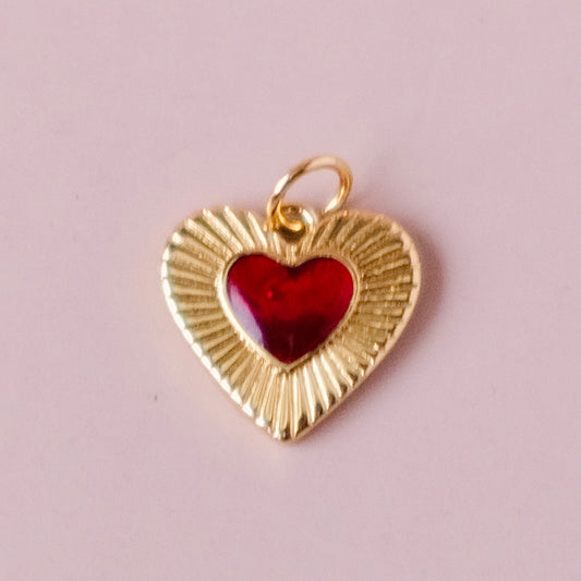 Red Heart with gold Charm Pendant