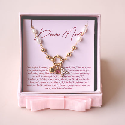 Pearls necklace with Love ,birthstone and Pearls Initial Necklace