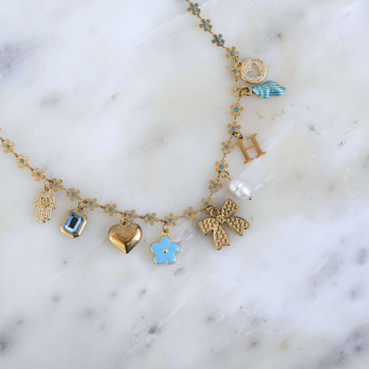 Personalized Blue Flower Charm Necklace-customization