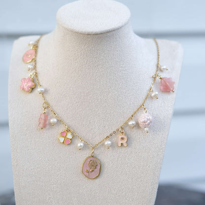 Personalized PINK pearl Necklace -customization