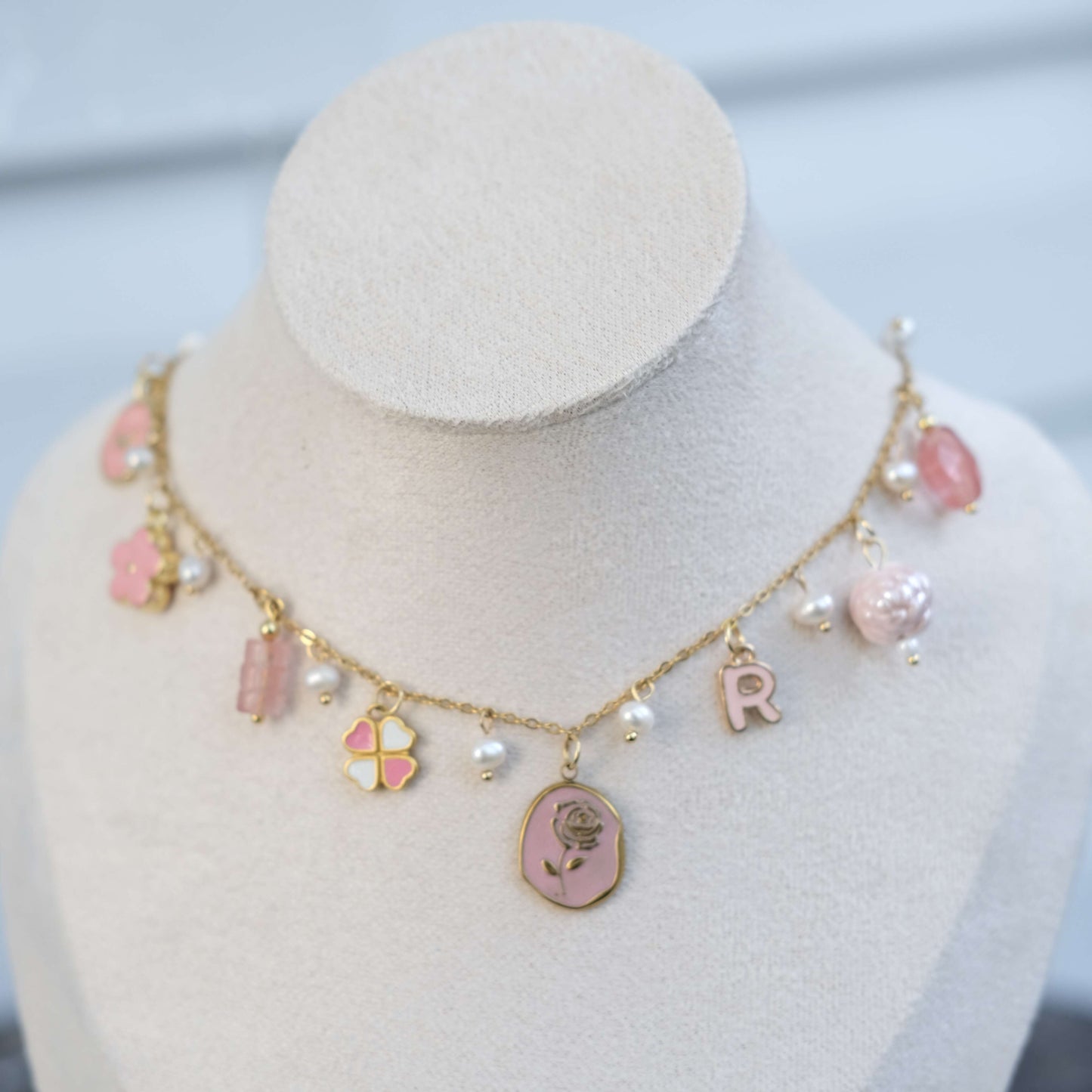 Personalized PINK pearl Necklace -customization