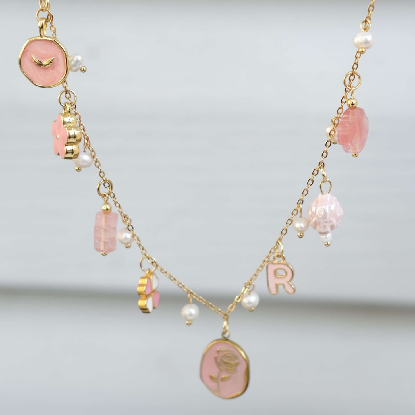 Personalized PINK pearl Necklace -customization