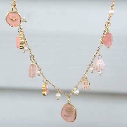 Personalized PINK pearl Necklace -customization