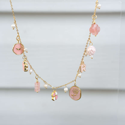 Personalized PINK pearl Necklace -customization