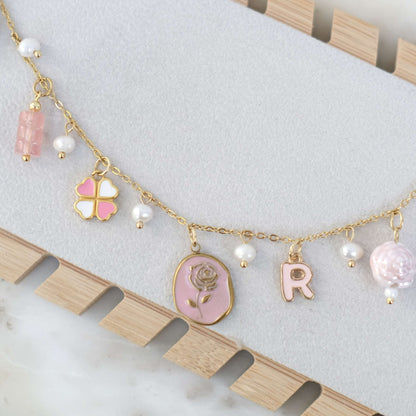 Personalized PINK pearl Necklace -customization