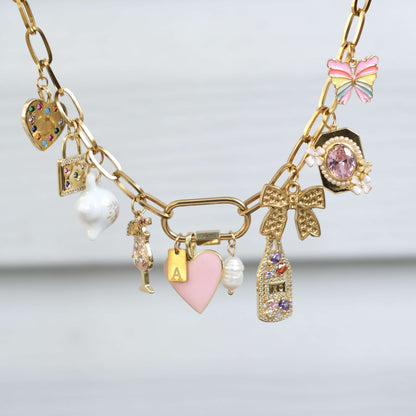 Pink Heart Initial personalized cliper Necklace