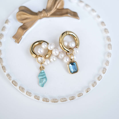 Ocean Elegance Faux Pearl & Crystal Charm Earrings