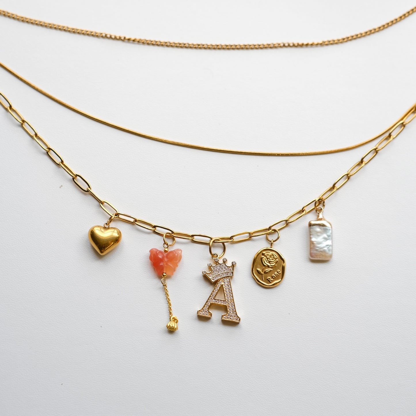 Personalized Initial Charm Triple Chain Necklace-customization