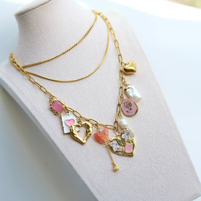 Personalized Gold Heart and Charm Multi-Layer Necklace -customization