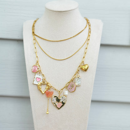 Personalized Gold Heart and Charm Multi-Layer Necklace -customization