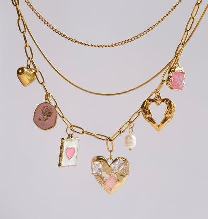 Personalized Gold Heart and Charm Multi-Layer Necklace -customization