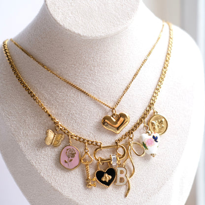 Bee heart Oval Clasp two layer  Chain-customization