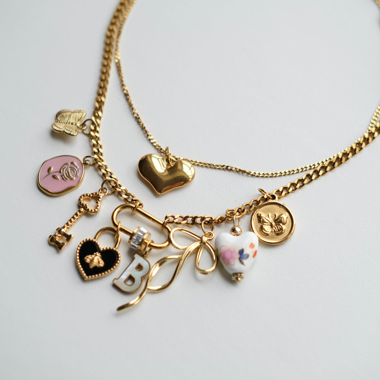 Bee heart Oval Clasp two layer  Chain-customization