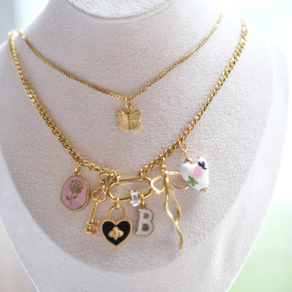 Bee heart Oval Clasp two layer  Chain-customization