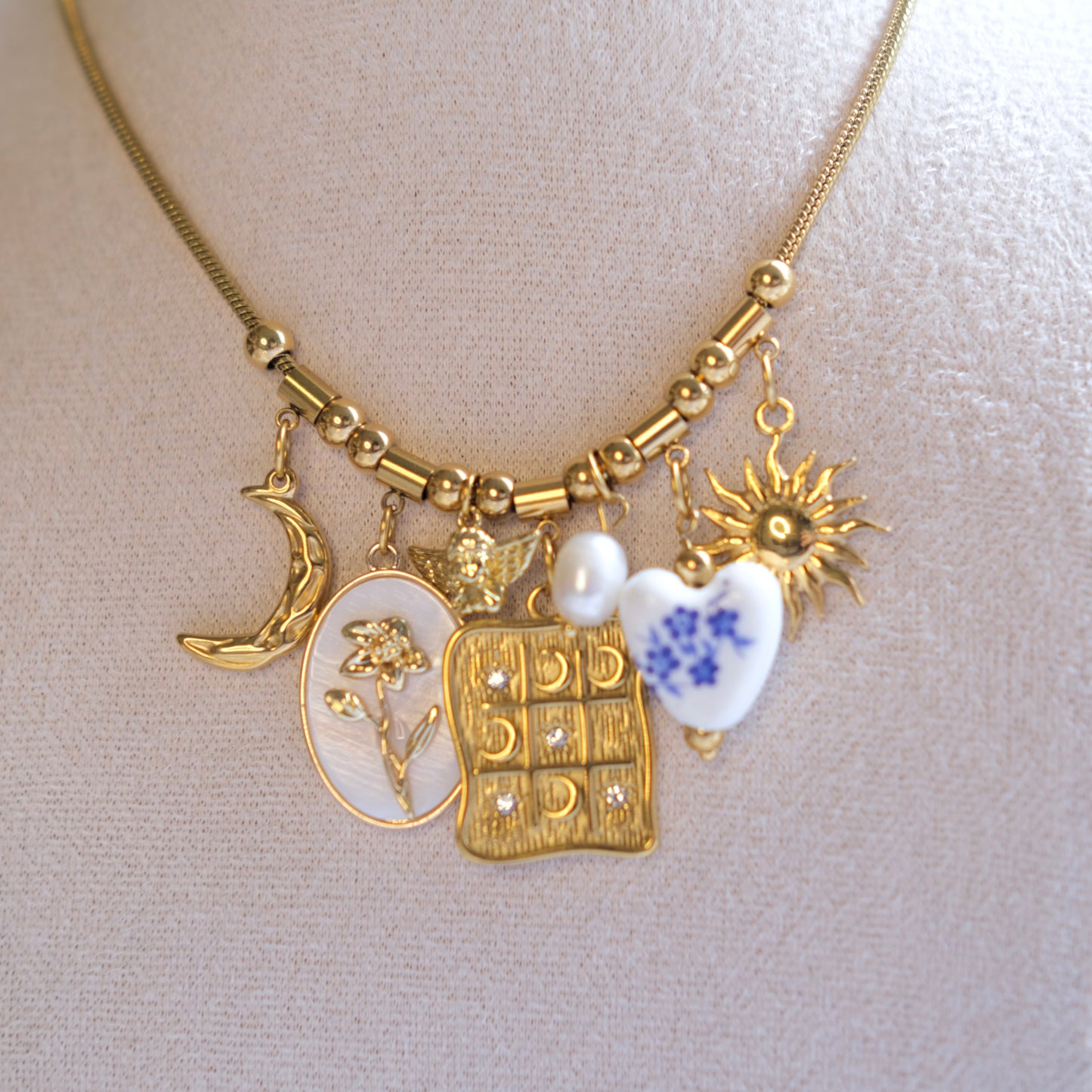 birth flower and blue heart china vintage charmsnecklace-customization