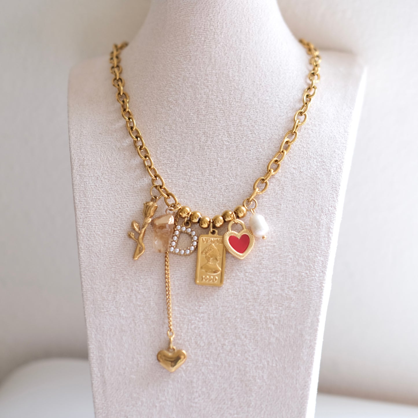 Personalized goldball with flower Charm Necklace-customization