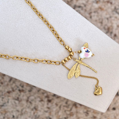 Personalized goldball with Dragonfly Charm Necklace-customization