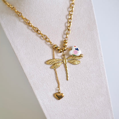 Personalized goldball with Dragonfly Charm Necklace-customization